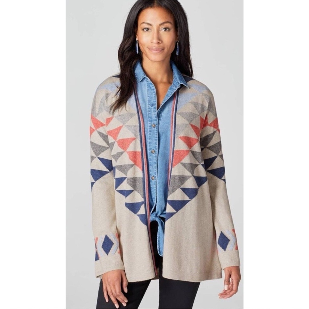 J. Jill Aztec Print Intarsia Open Front Cartigan NWT